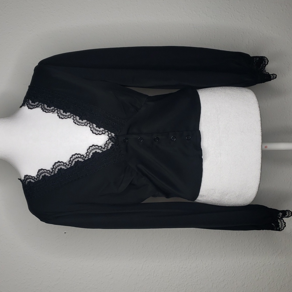 SHEIN Womens Lace Button Up Crop Top Babydoll Size M Whimsigoth Grunge Black